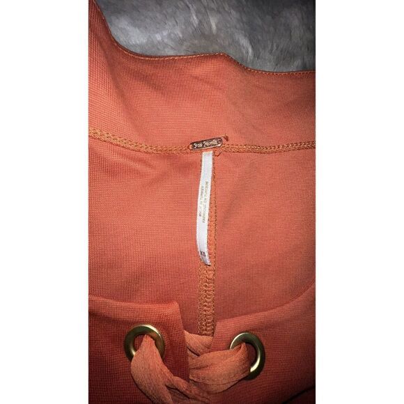 Free People Burnt Orange Lace Up Satin Ribbon Front Long Sleeve Top, Size Xsmall - Picture 13 of 13